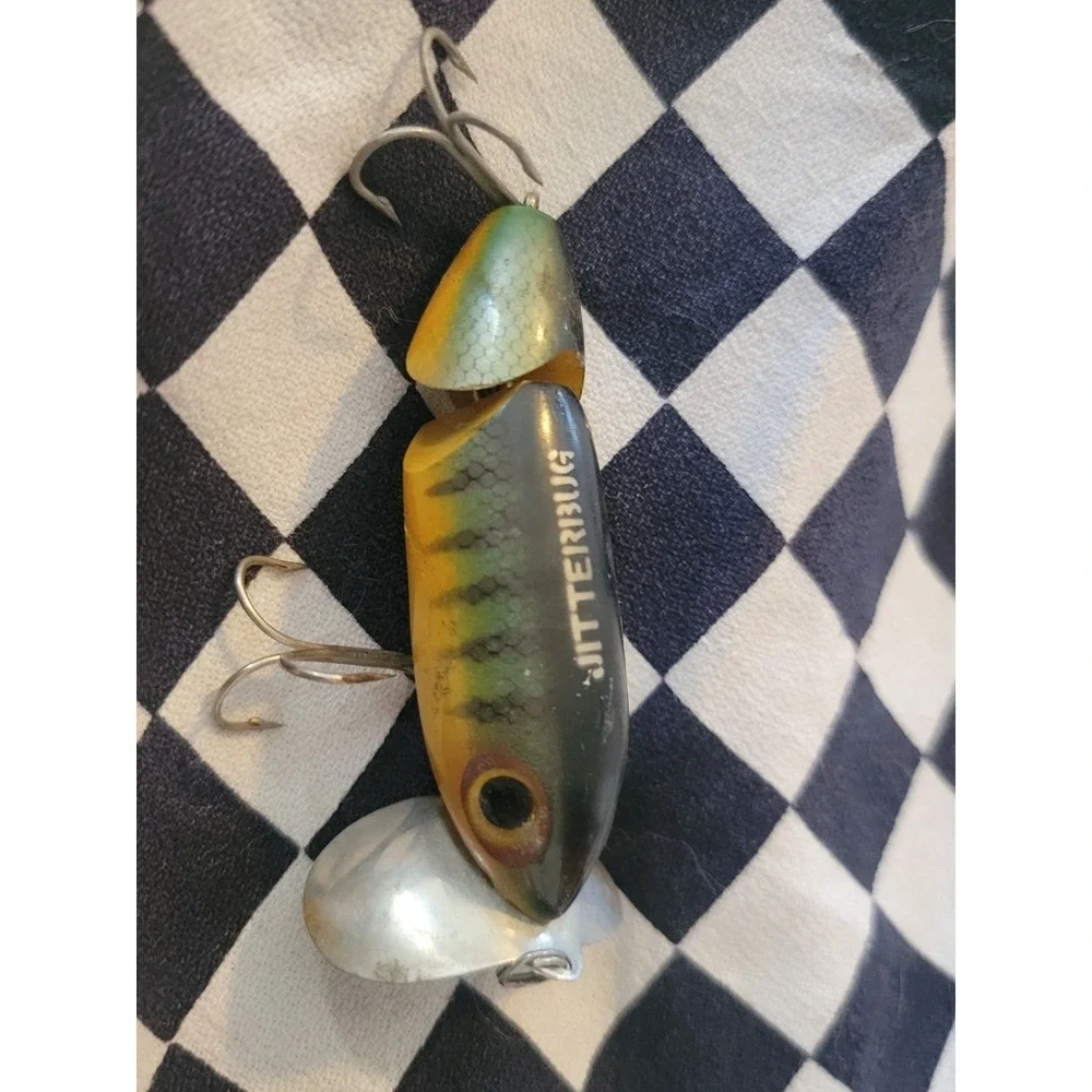 Vintage Jointed Fred Arbogast Jitterbug Perch Topwater Lure Treble Hooks